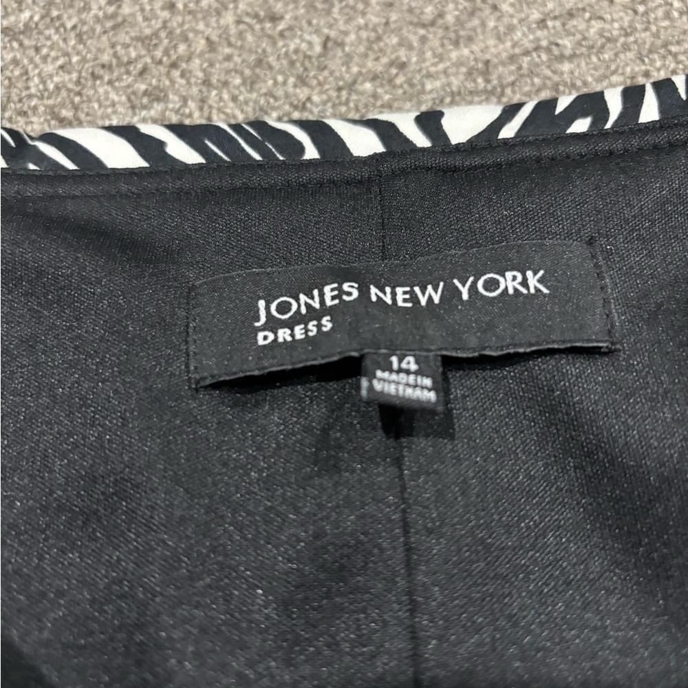 Jones NY Black & White Print Dress 14 Plus Sweetheart Neck Ruched Waist - Picture 5 of 10